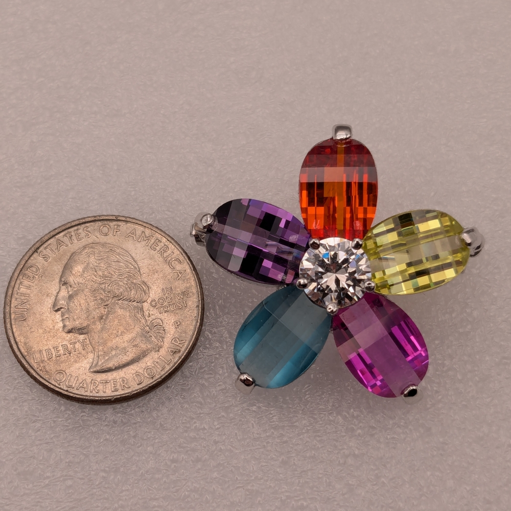 Multicolor Crystal Flower Brooch - Picture 4 of 6